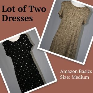 2 Amazon Essentials Women's Scoop Neck Tank Swing Dresses Sz M Polka Dot Leopard